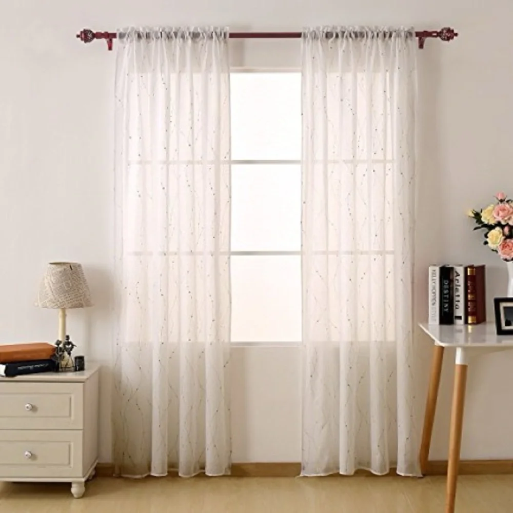 Deconovo Sheer White Gold Wave Line with Dots 2 Curtain Panels 52”W x 63”L